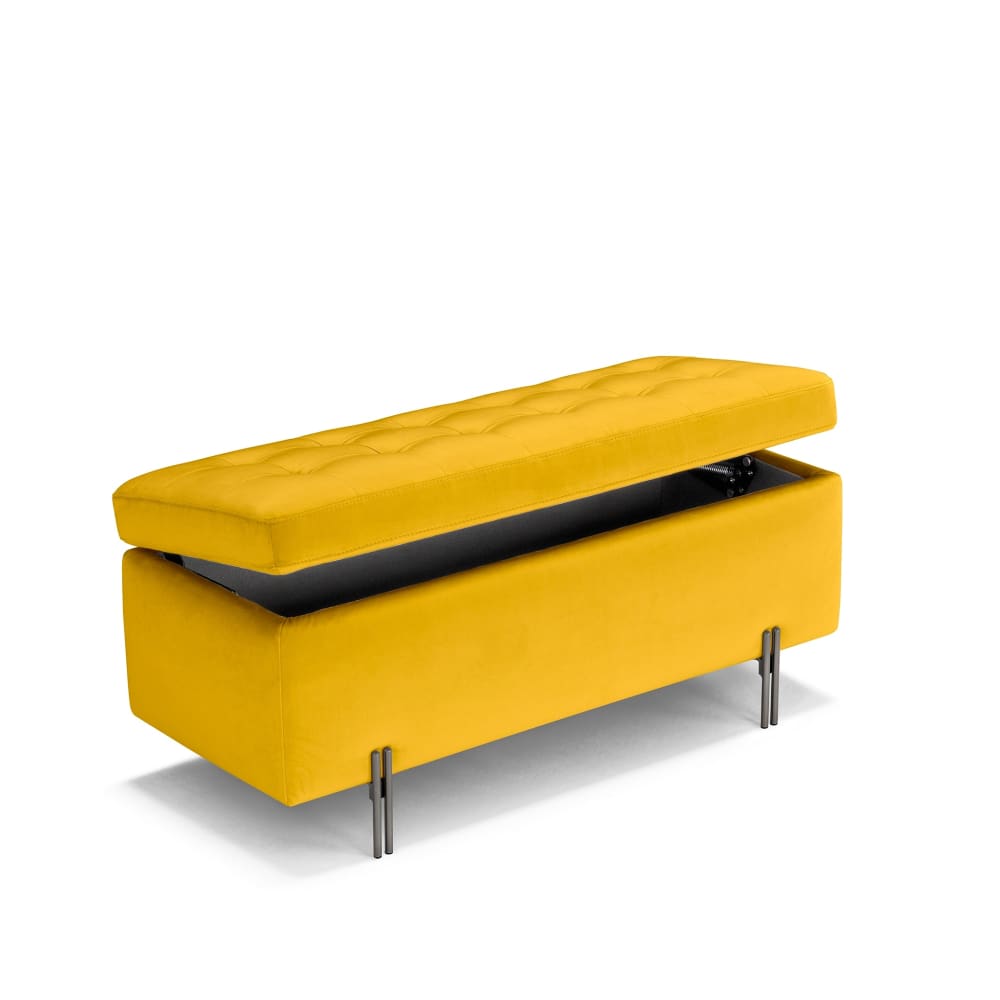 Banc conteneur fabriqué en Italie matelassé en velours jaune 110x45 cm