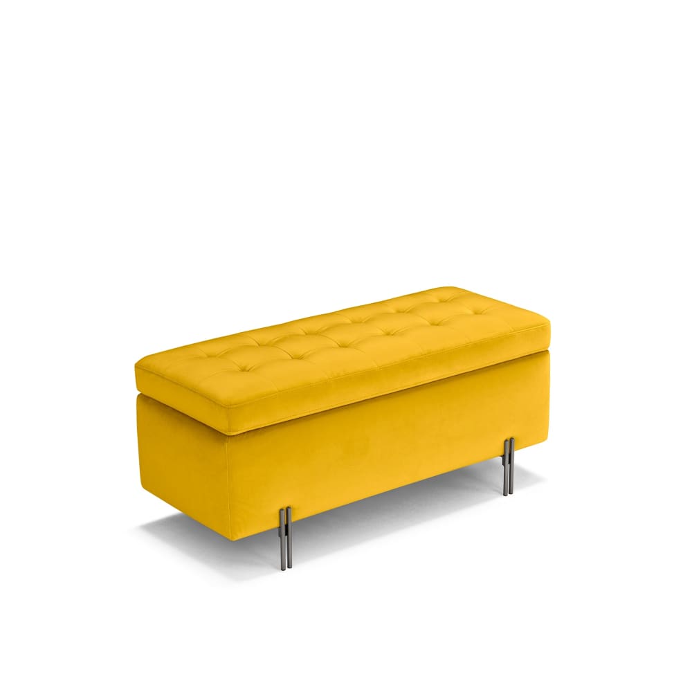 Banc conteneur fabriqué en Italie matelassé en velours jaune 110x45 cm - Maisons du Monde