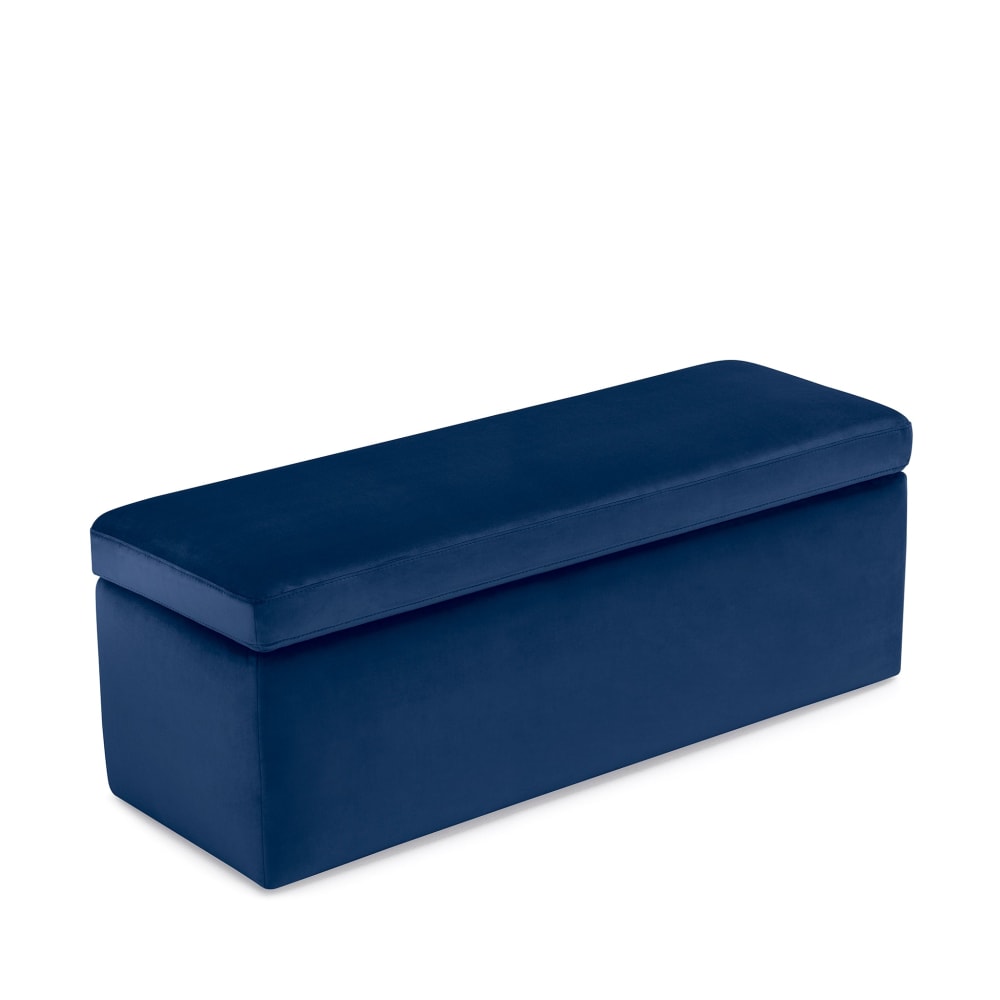 Banc conteneur fabriqué en Italie en velours bleu 110x45 cm - Maisons du Monde