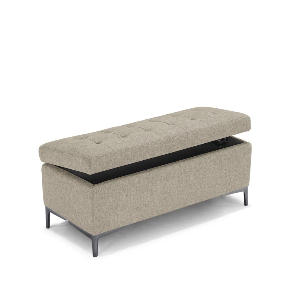Banquette de rangement matelassée en tissu texturé beige 110x50 cm