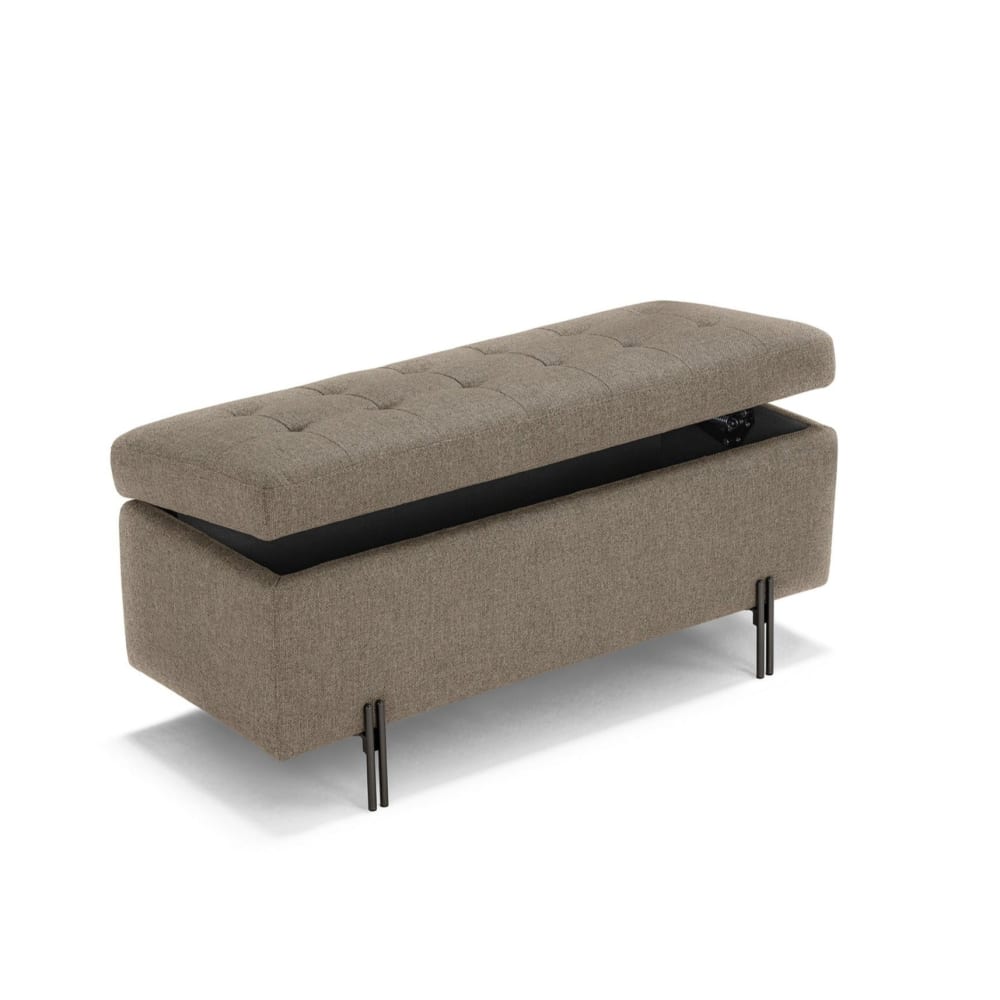 Banc rangement matelassée en tissu texturé gris tourterelle 110x45 cm