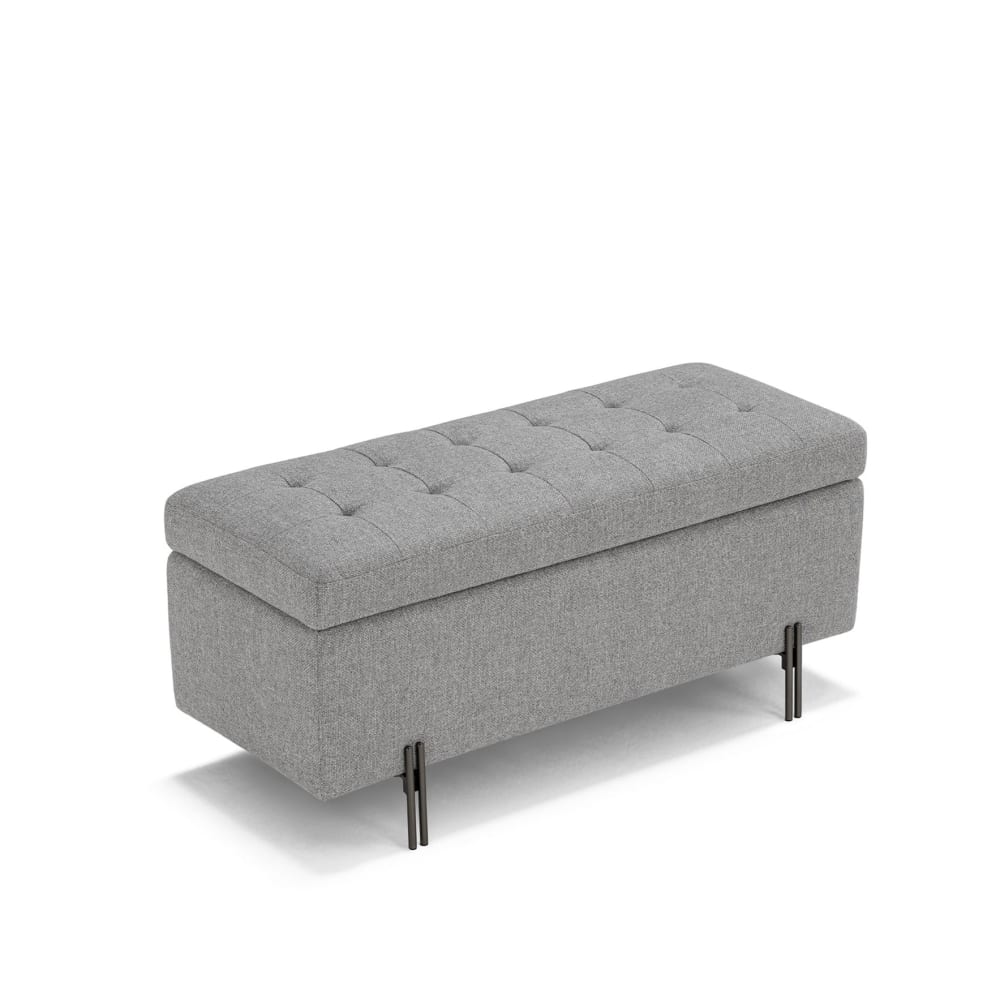 Banquette de rangement matelassée en tissu texturé gris 110x45 cm