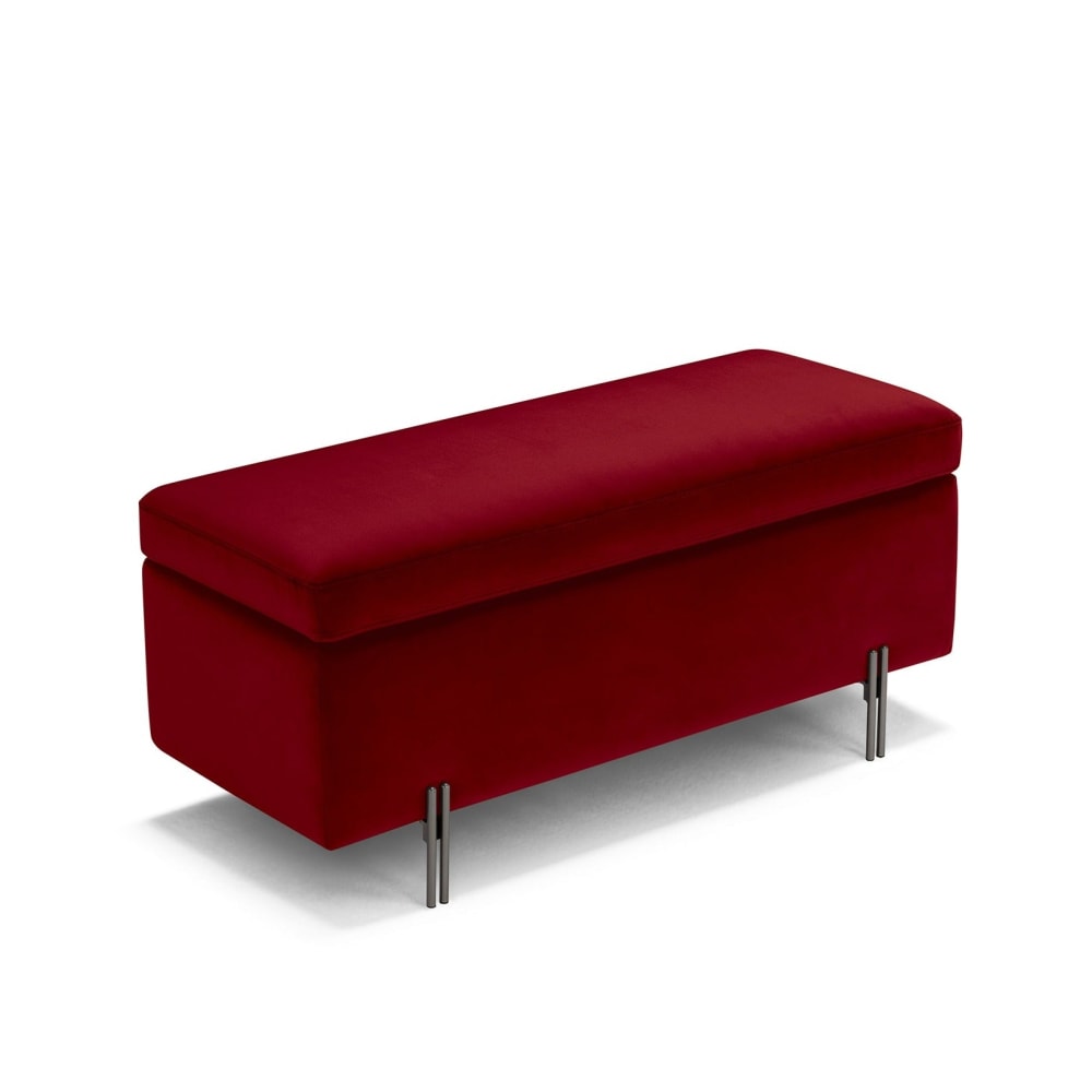 Banc conteneur fabriqué en Italie en velours bordeaux 110x45 cm - Maisons du Monde