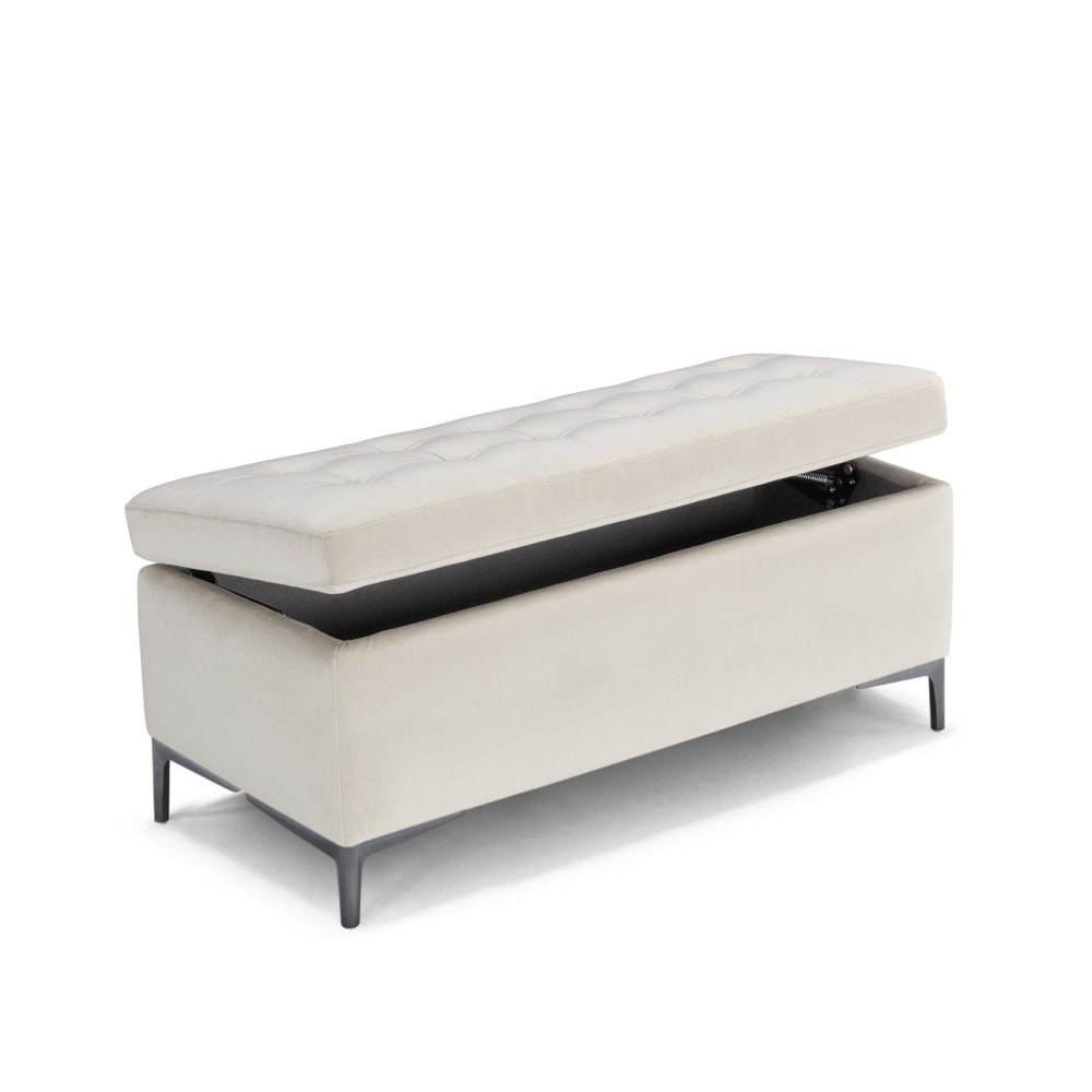 Banc conteneur fabriqué en Italie matelassé en velours beige 110x50 cm