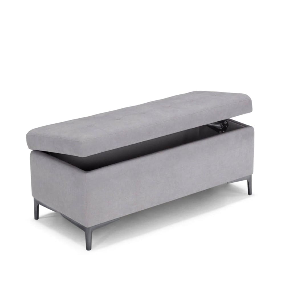 Banc de rangement matelassé en tissu chenille gris 110x50 cm