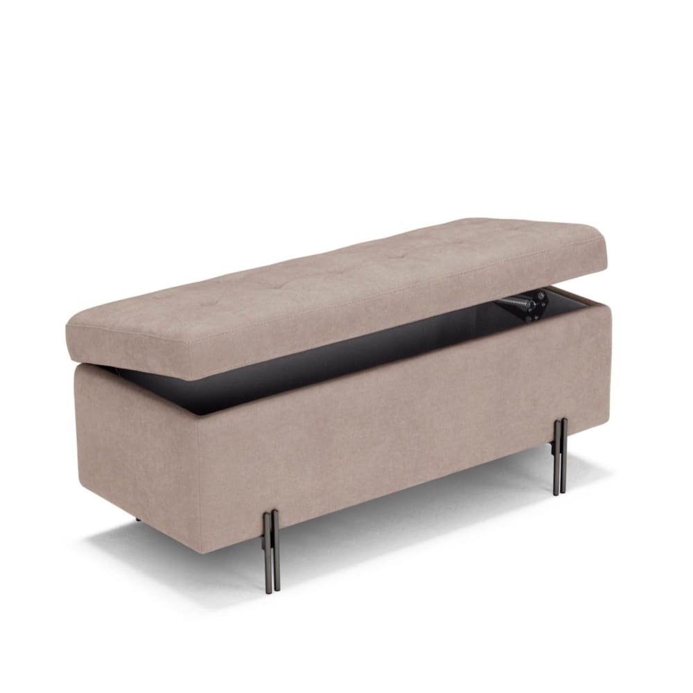 Banquette de rangement matelassée en tissu chenille camel 110x45 cm