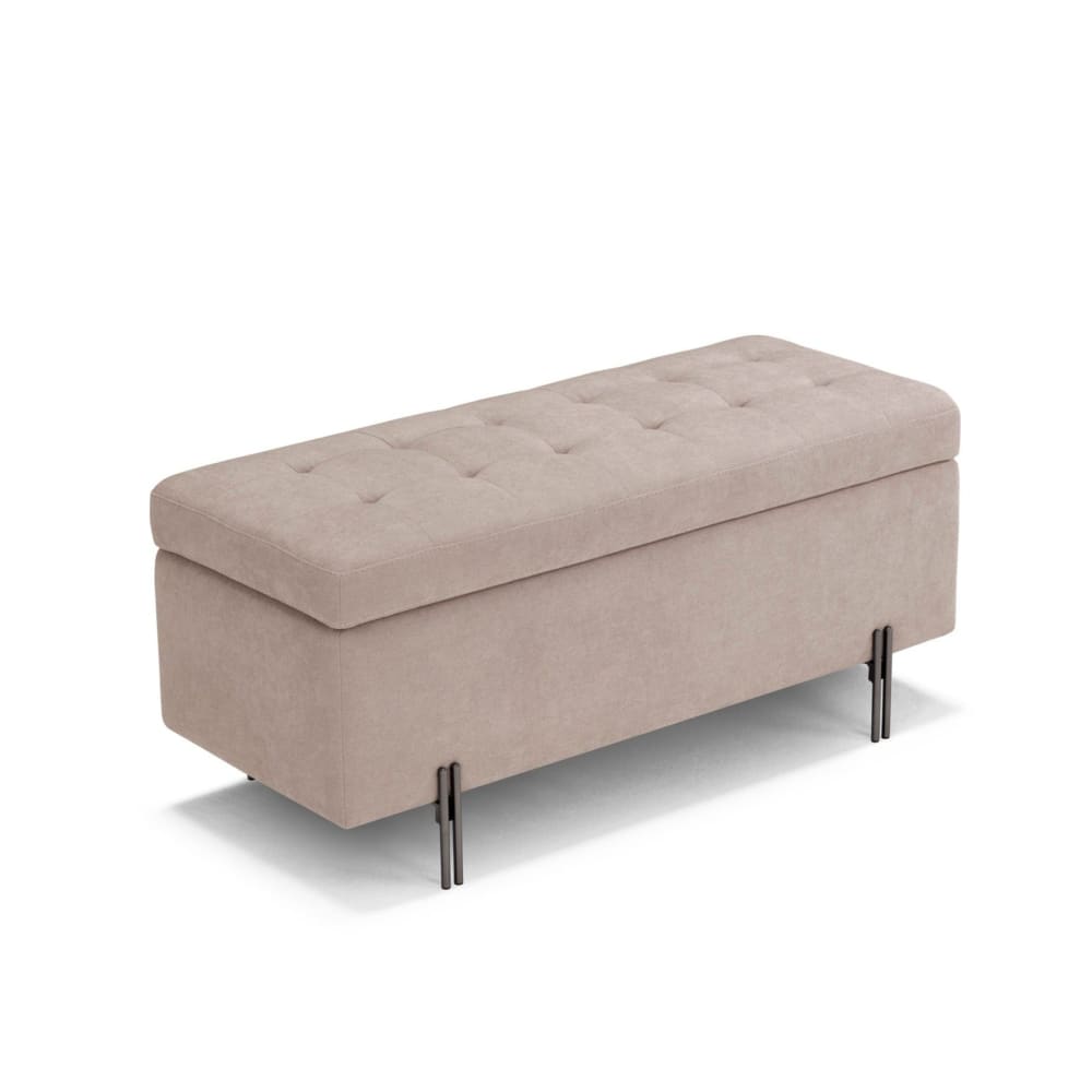 Banquette de rangement matelassée en tissu chenille camel 110x45 cm - Maisons du Monde