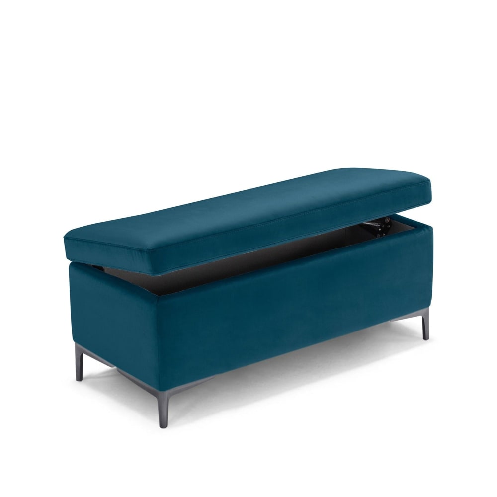 Banc+de+rangement+fabrique+en+Italie+en+velours+petrole+110x50+cm