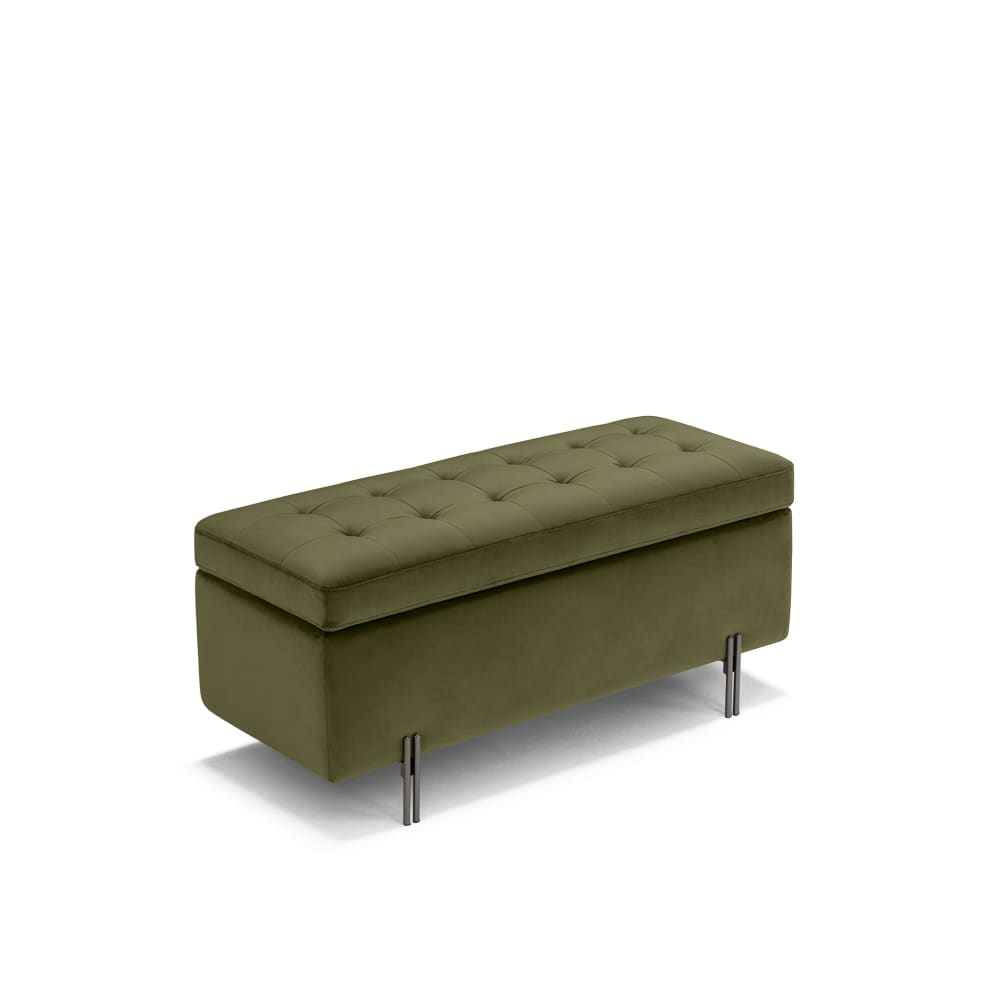 Banc rangement fabriqué en Italie matelassé en velours vert 110x45 cm - Maisons du Monde