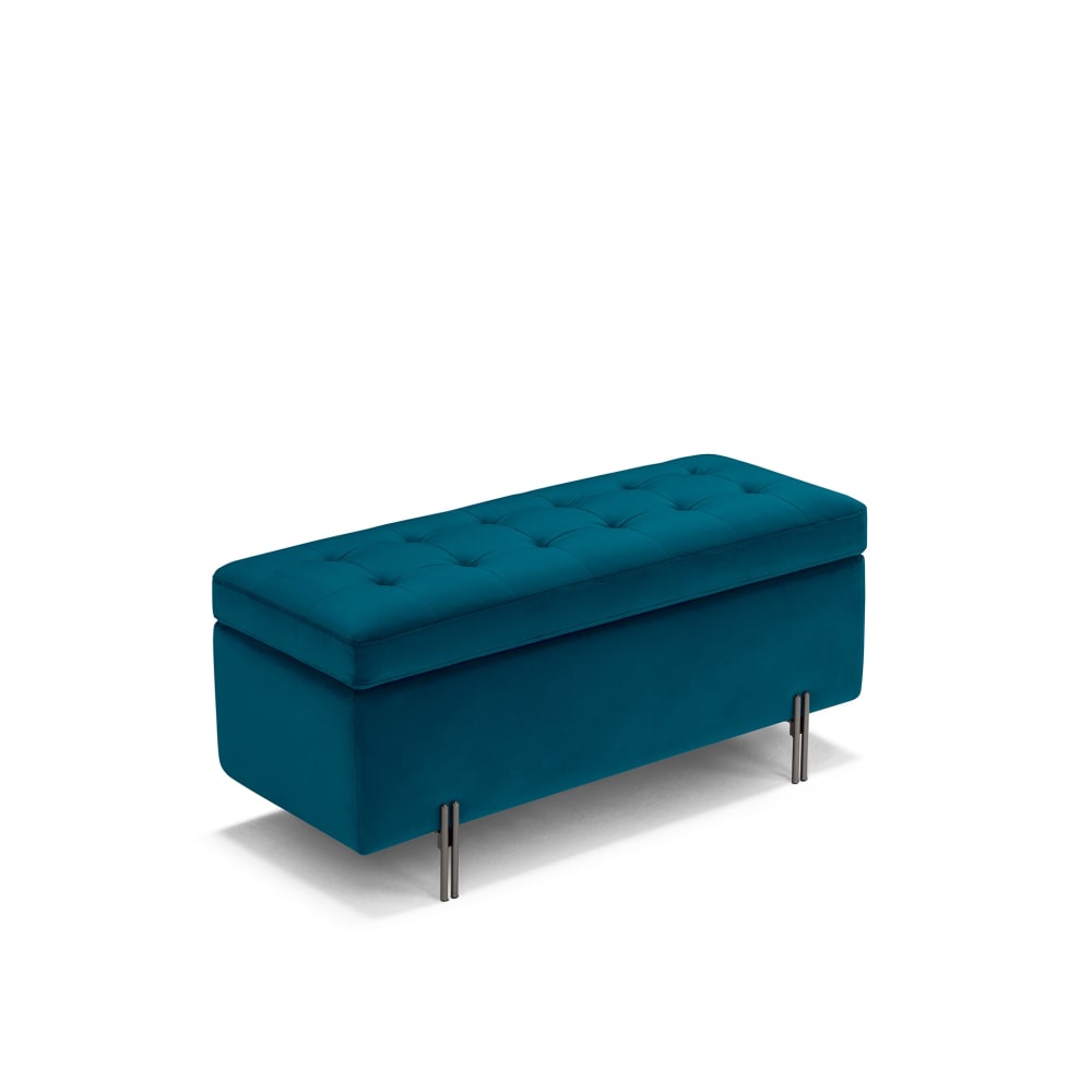 Banquette de rangement matelassée en velours pétrole 110x45 cm - Maisons du Monde