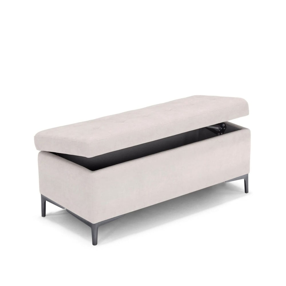 Banquette de rangement matelassée en tissu chenille Beige 110x50 cm