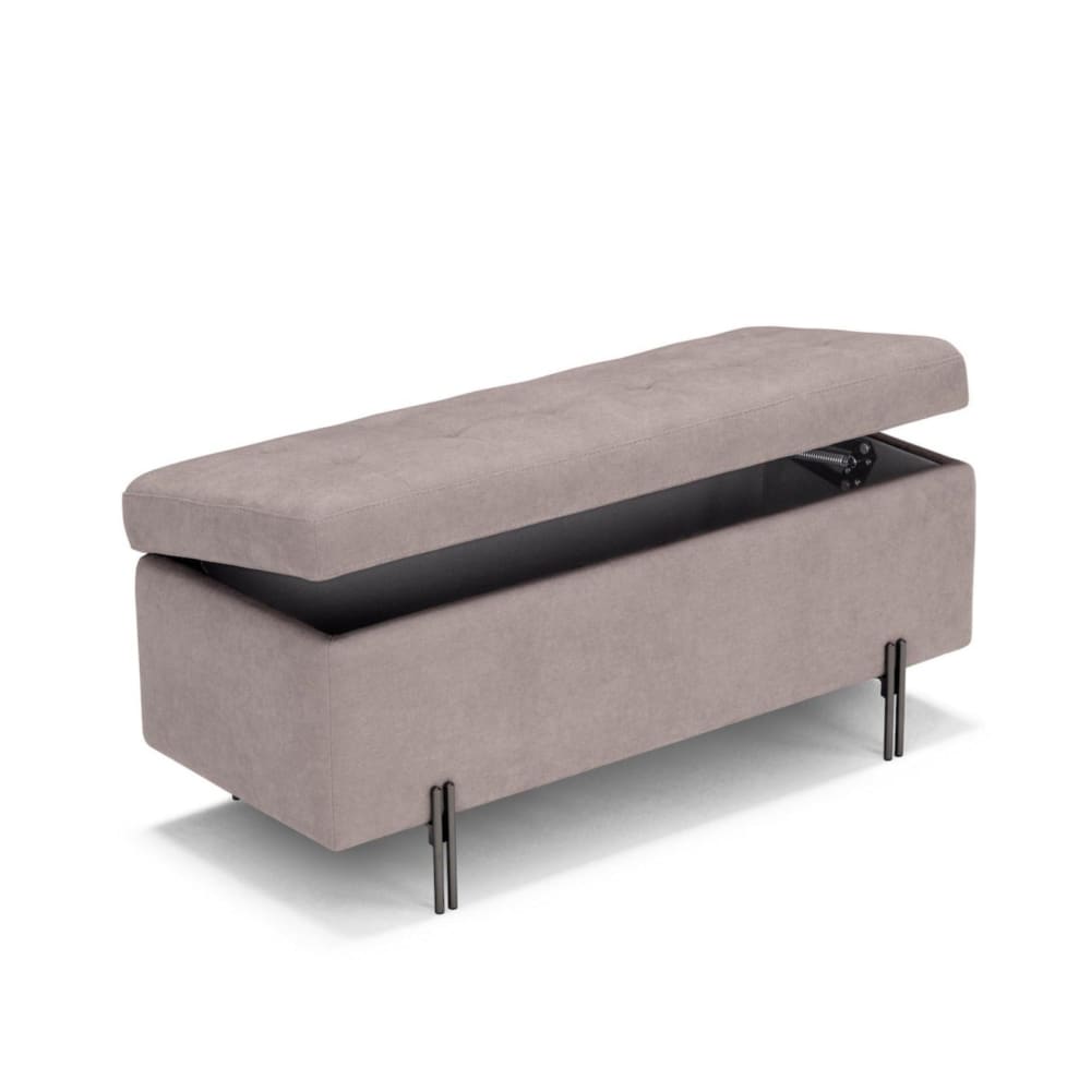 Banc rangement matelassée en tissu chenille gris tourterelle 110x45 cm
