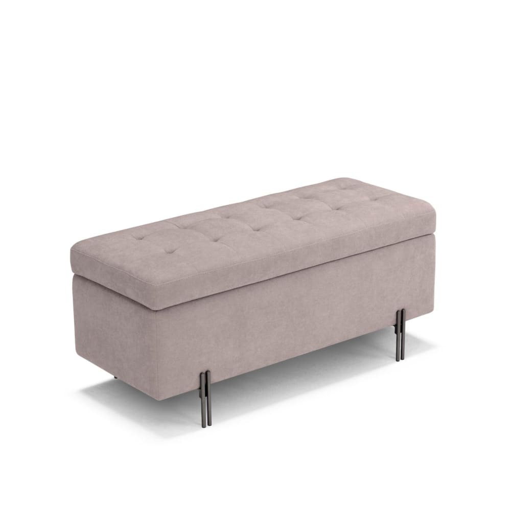 Banc rangement matelassée en tissu chenille gris tourterelle 110x45 cm - Maisons du Monde