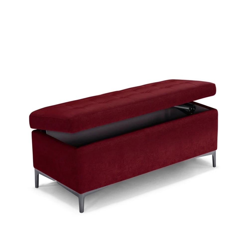Banquette de rangement matelassée en tissu chenille bordeaux 110x50 cm