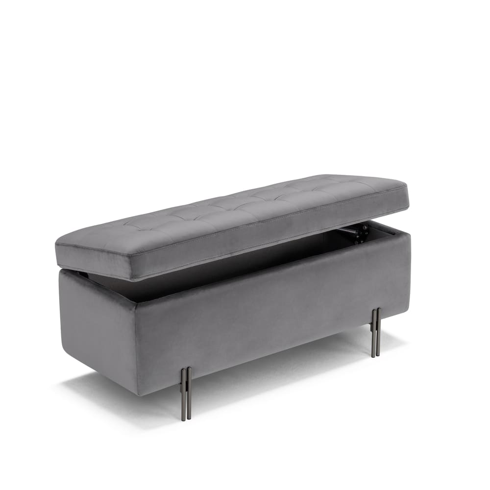 Banc rangement fabriqué en Italie matelassé velours gris 110x45 cm
