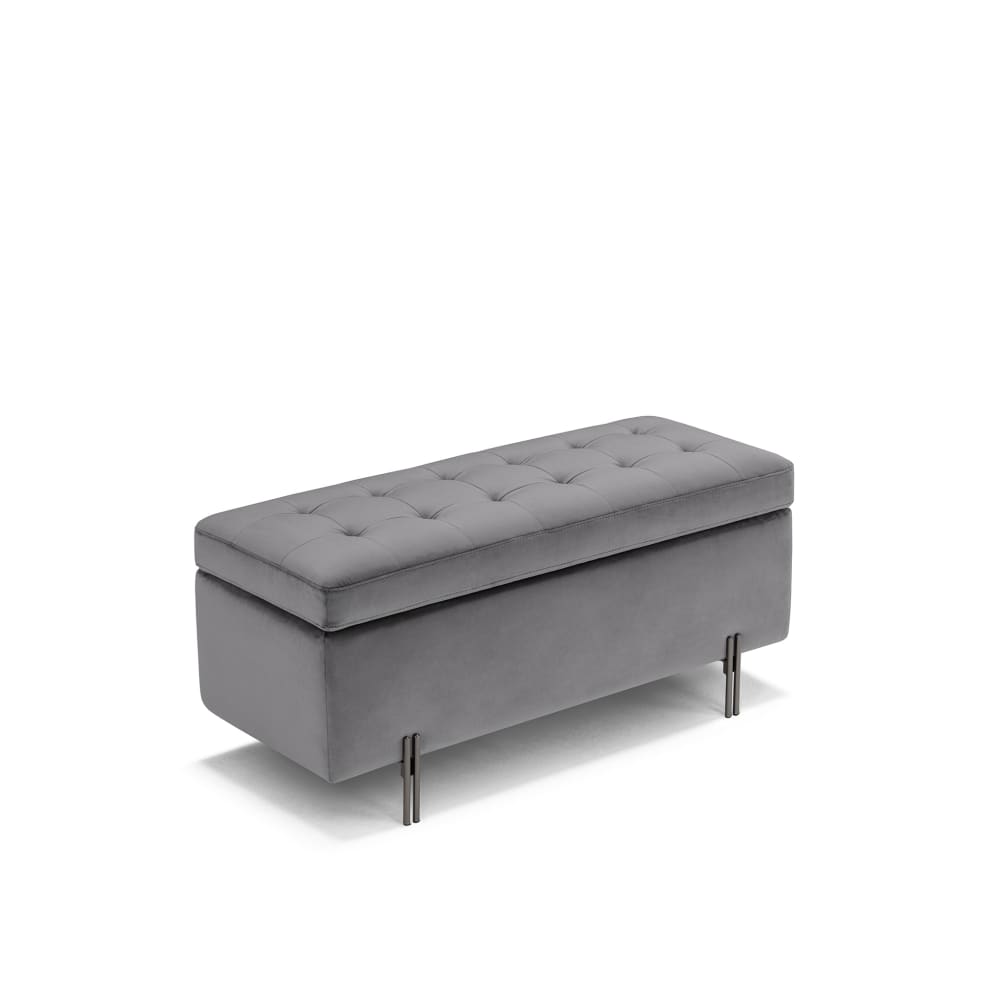 Banc rangement fabriqué en Italie matelassé velours gris 110x45 cm - Maisons du Monde