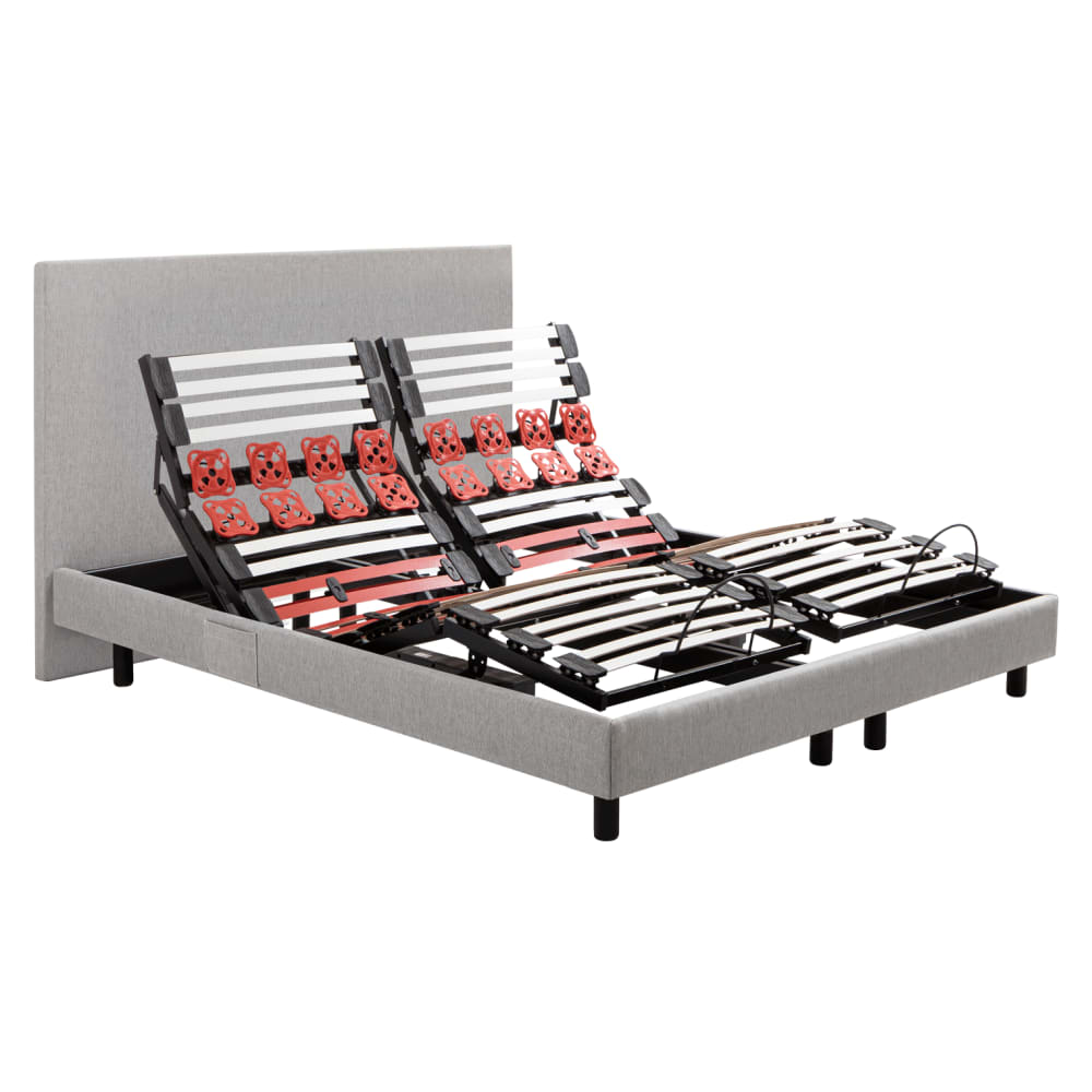Ensemble sommier électrique et tête de lit gris clair 2 x 80 x 200 cm