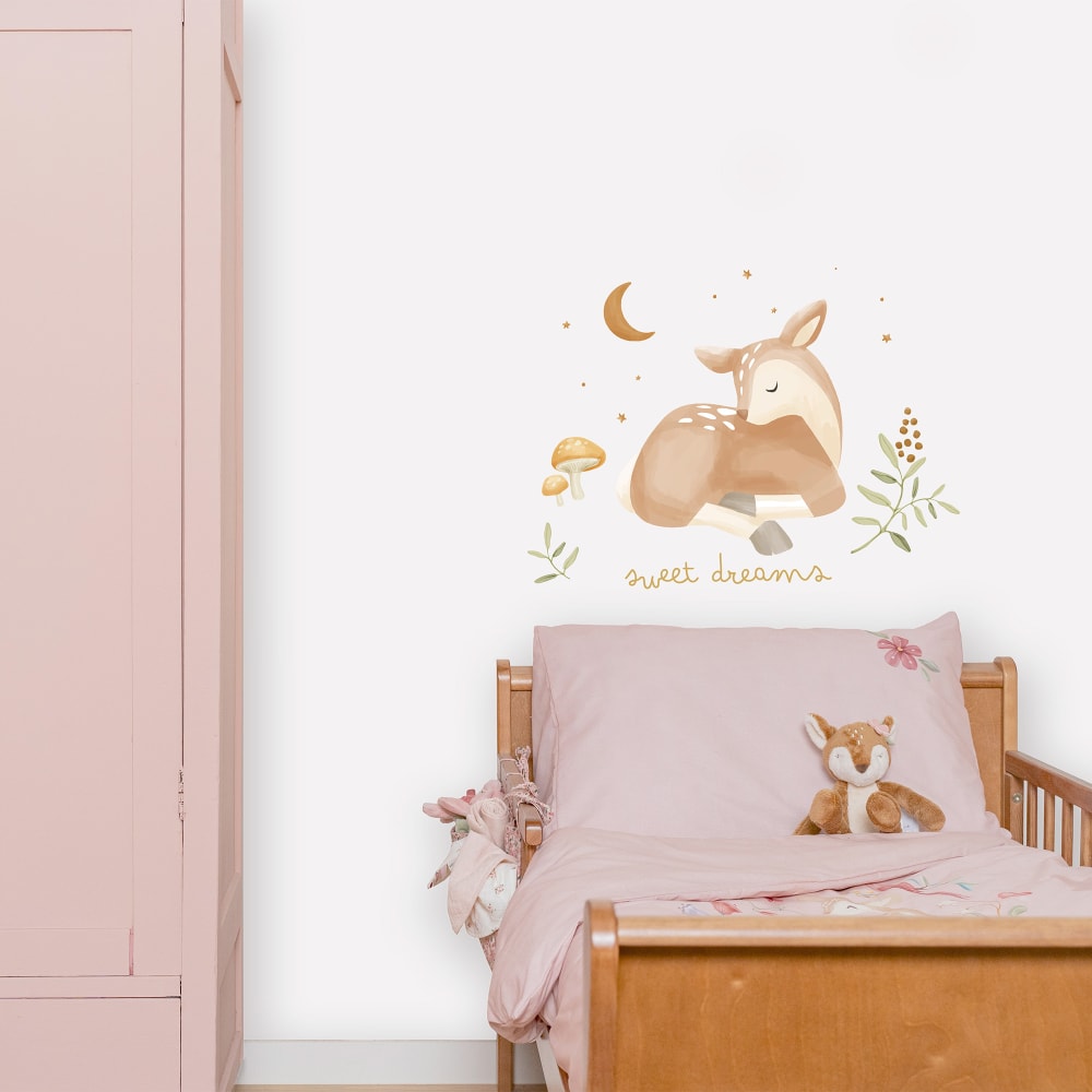 Little Dutch Stickers muraux petit faon endormi 30,5,x40cm style vintage Multicolore Papier - 40x1x30cm
