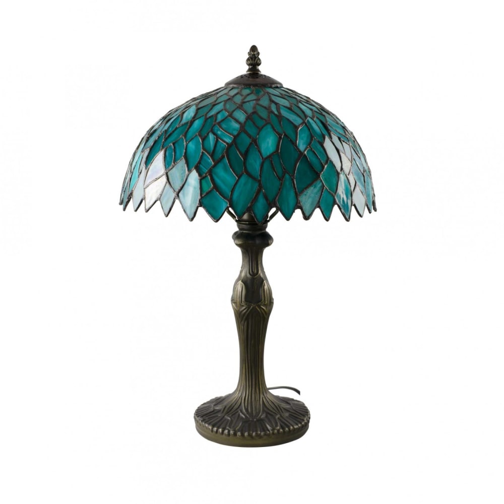 Lampe à poser en verre mosaique & pied en alliage de zinc turquoise