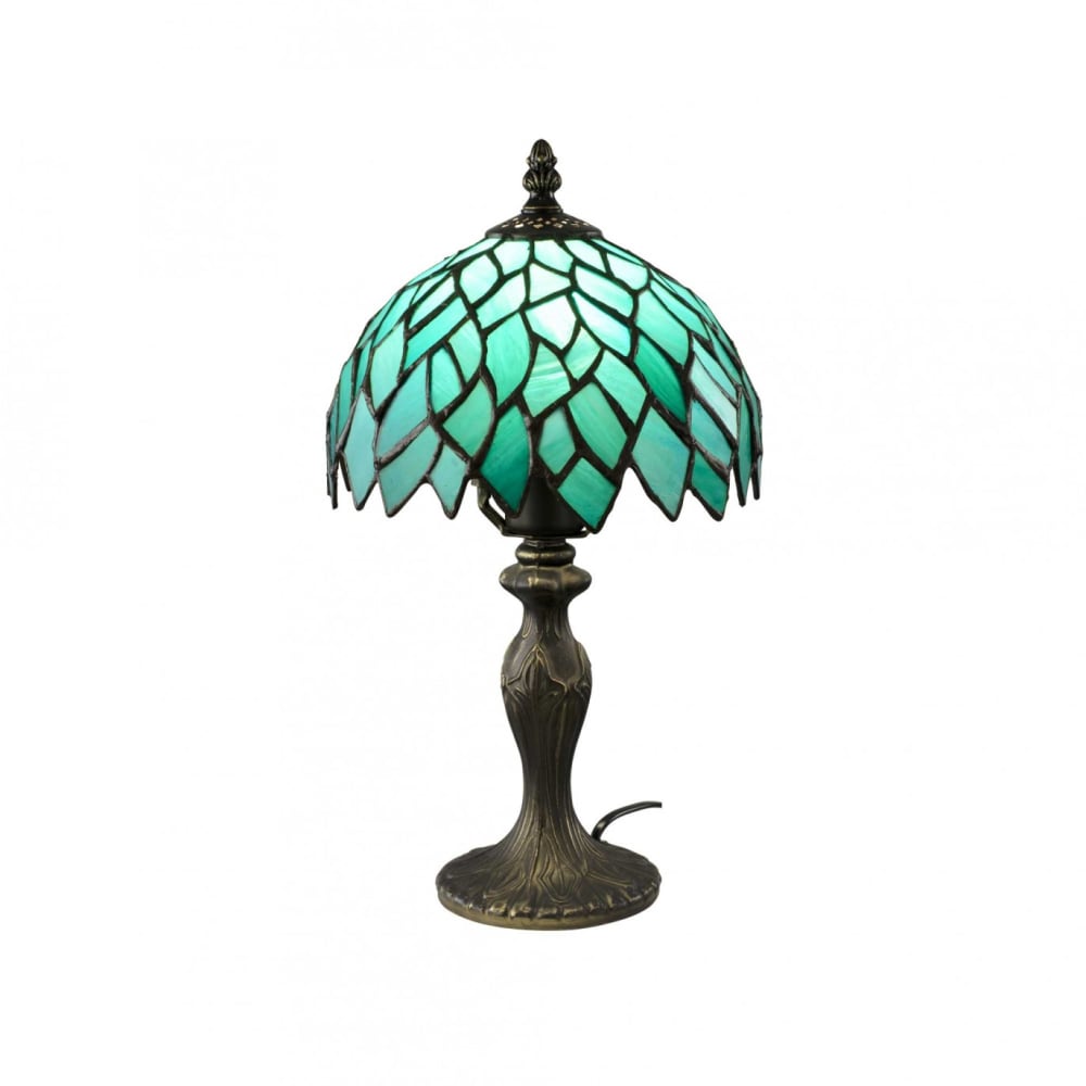 Lampe à poser en verre mosaique & pied en alliage de zinc turquoise