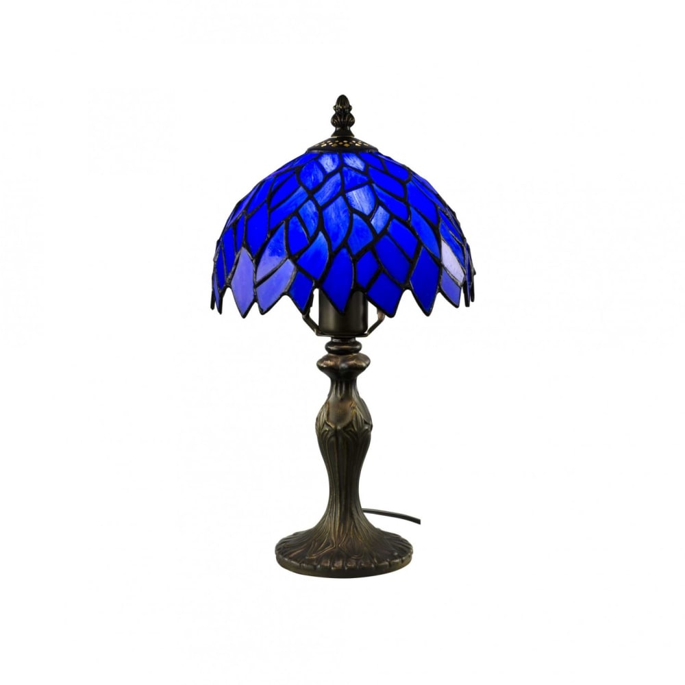 Lampe à poser en verre mosaique & pied en alliage de zinc bleu