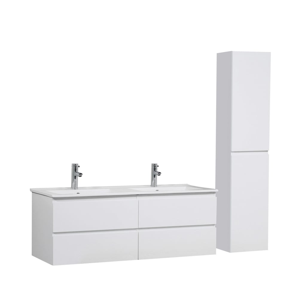 Meuble double vasque 120cm Blanc + colonne