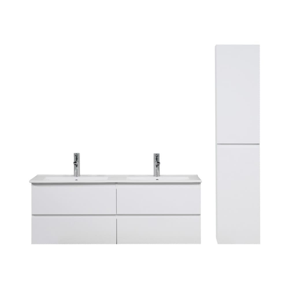 Meuble double vasque 120cm blanc + colonne - Maisons du Monde