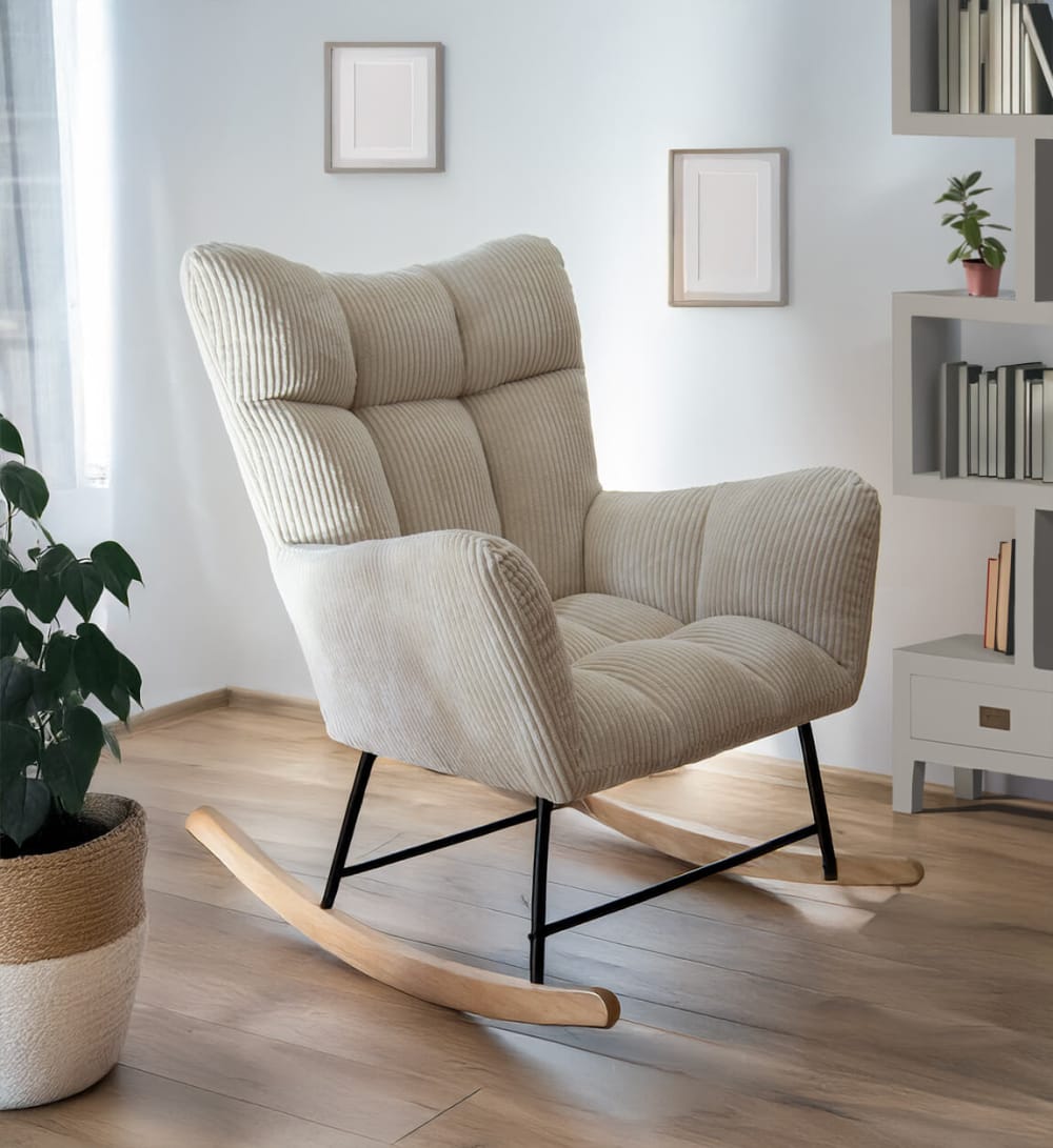 Fauteuil à bascule en fer et bois blanc - Maisons du Monde