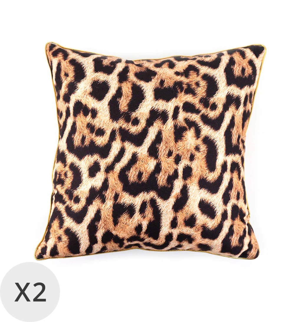 MOYCOR 2er Set Kissen Leopardenmuster, 45 x 45 cm, mehrfarbig Braun Pes - Polyester