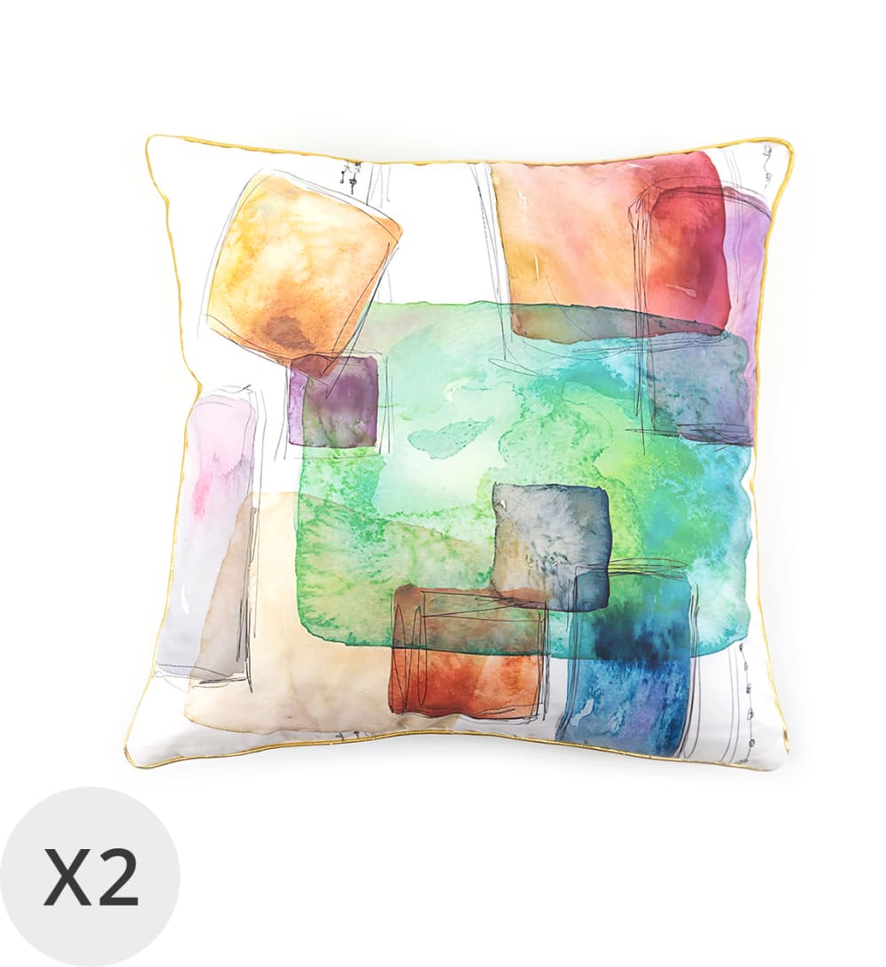 MOYCOR Set de 2 coussins carrés 45 x 45 cm Multicolore Coton