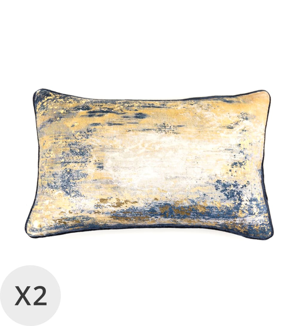 MOYCOR 2er Set Kissen aus Samt langgezogen 30 x 50 cm, golden Mehrfarbig Baumwolle