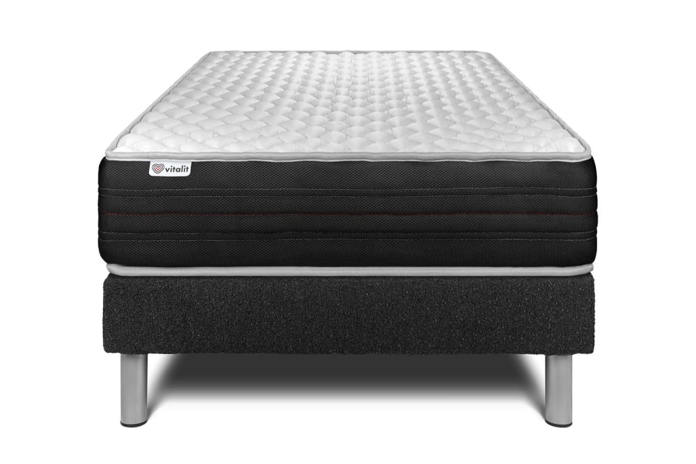 Ensemble 90x200 Matelas Mémoire de forme Sommier kit Noir