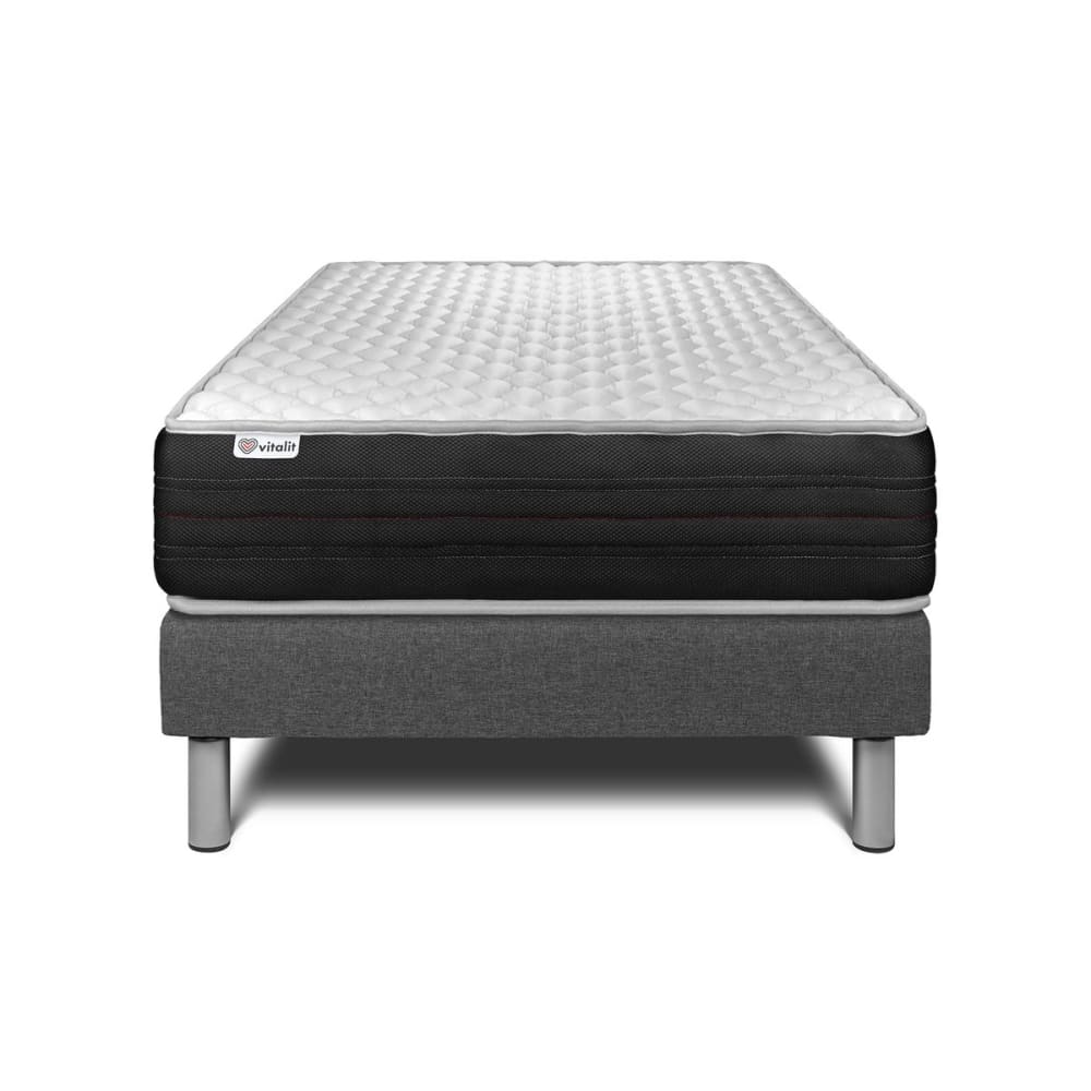 Ensemble 90x200 Matelas Mémoire de forme Sommier kit Gris