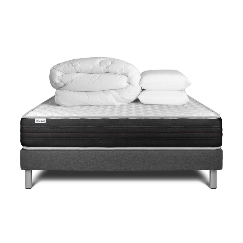 Pack sommier kit matelas Mémoire de forme 200x200 Gris Complet
