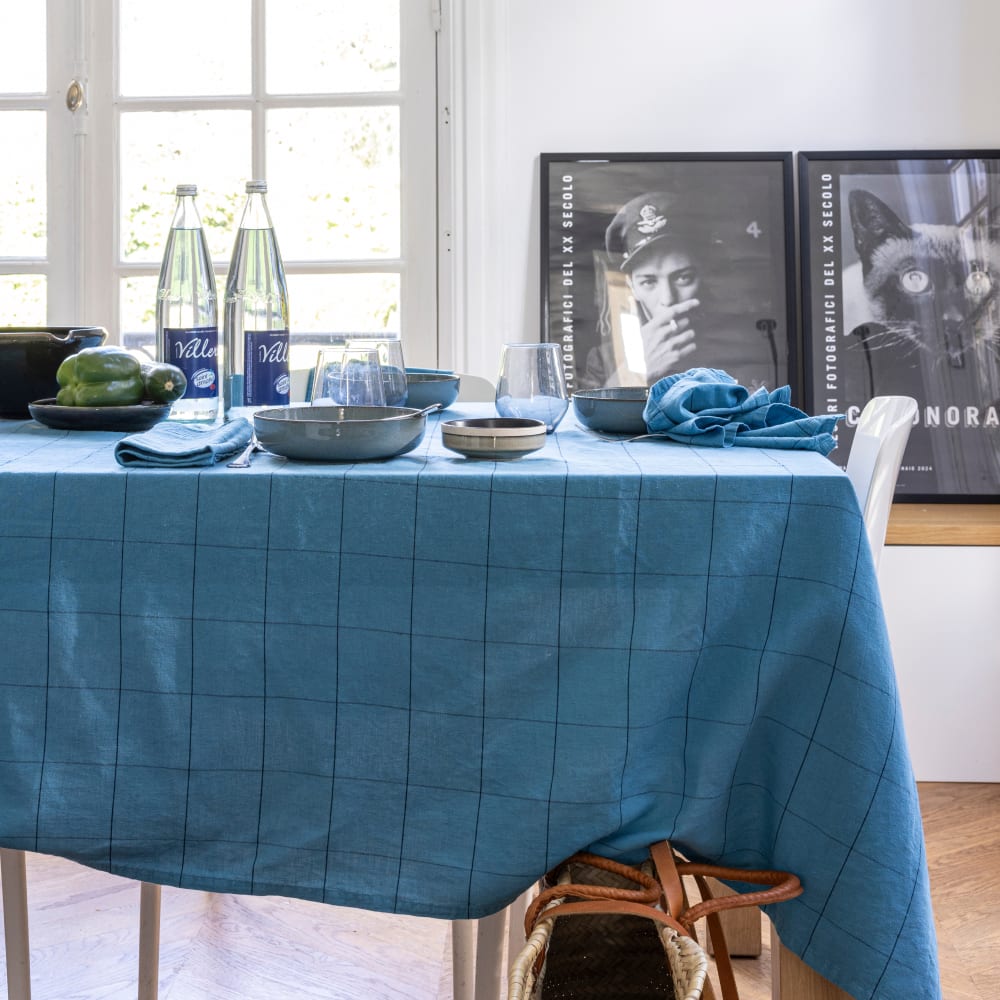 Nappe en lin et coton - eau