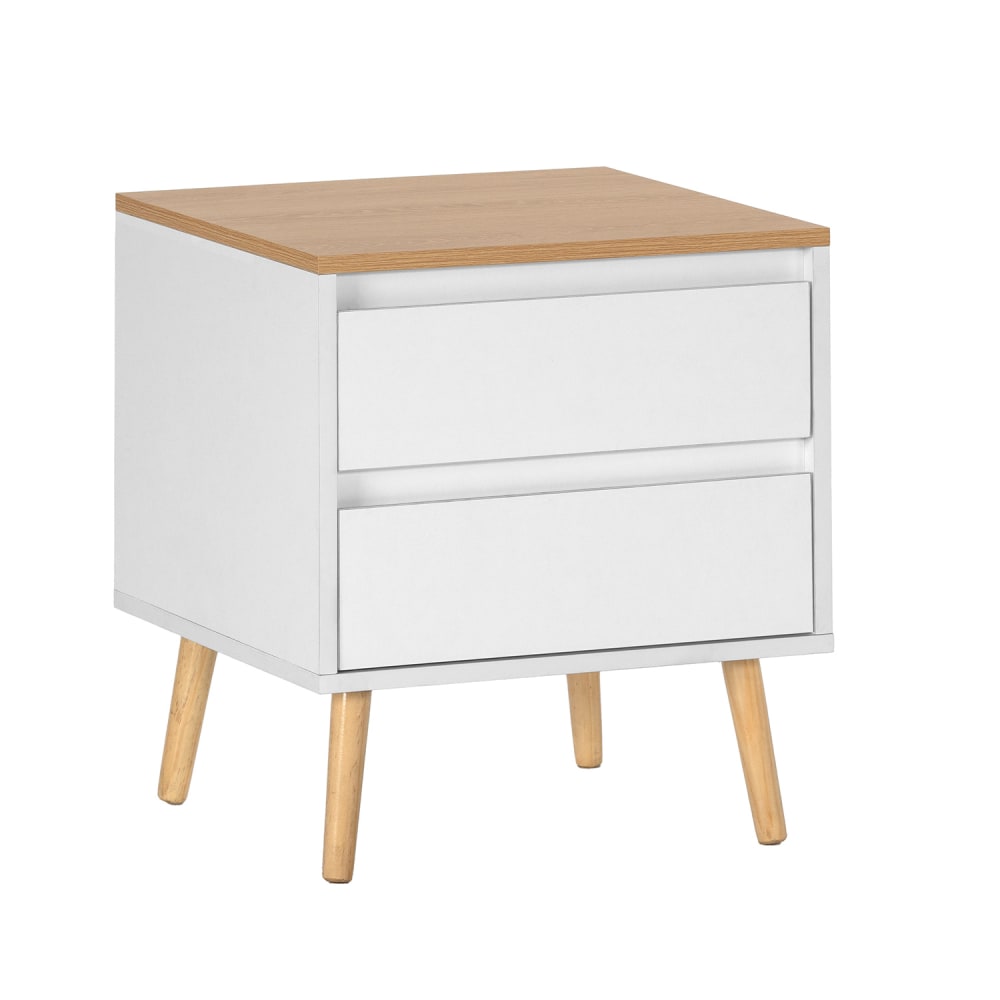 HOMN Nachttisch 2 schubladen Weiß style modern Weiß Spanplatte