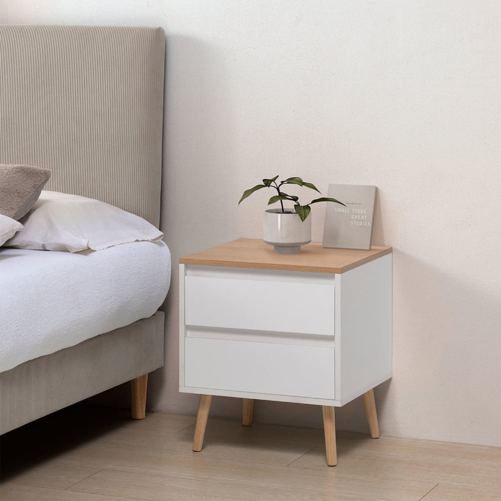Table de chevet 2 tiroirs couleur Blanc - Maisons du Monde