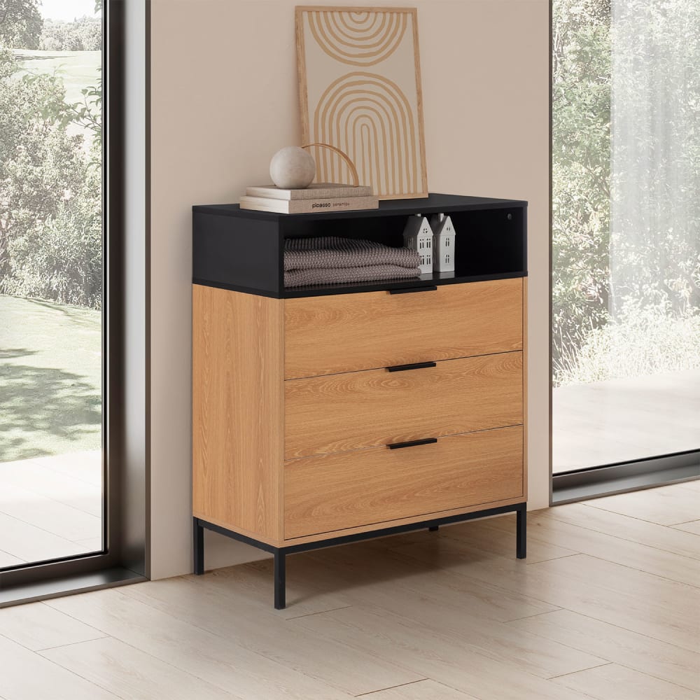 Commode 3 tiroirs couleur Chêne - Maisons du Monde