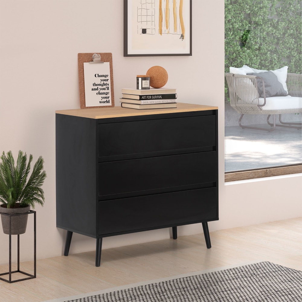 Kommode 3 schubladen schwarze Farbe - Maisons Du Monde
