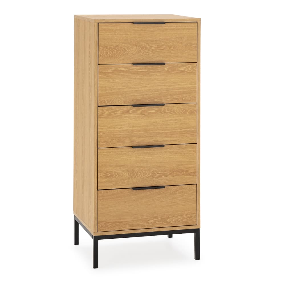Commode haute 5 tiroirs couleur Chêne