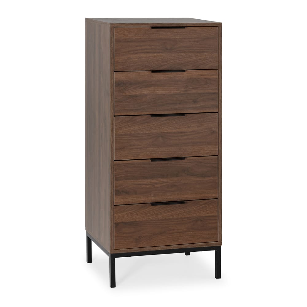 HOMN Hohe kommode 5 schubladen Walnussfarbe style modern Braun Spanplatte