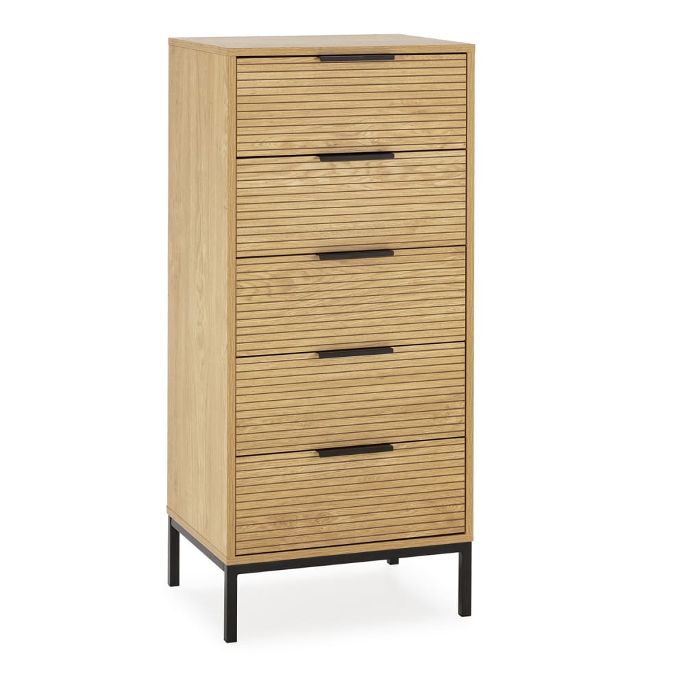 HOMN Hohe Kommode 5 schubladen in Eichenfarbe style modern Braun Spanplatte