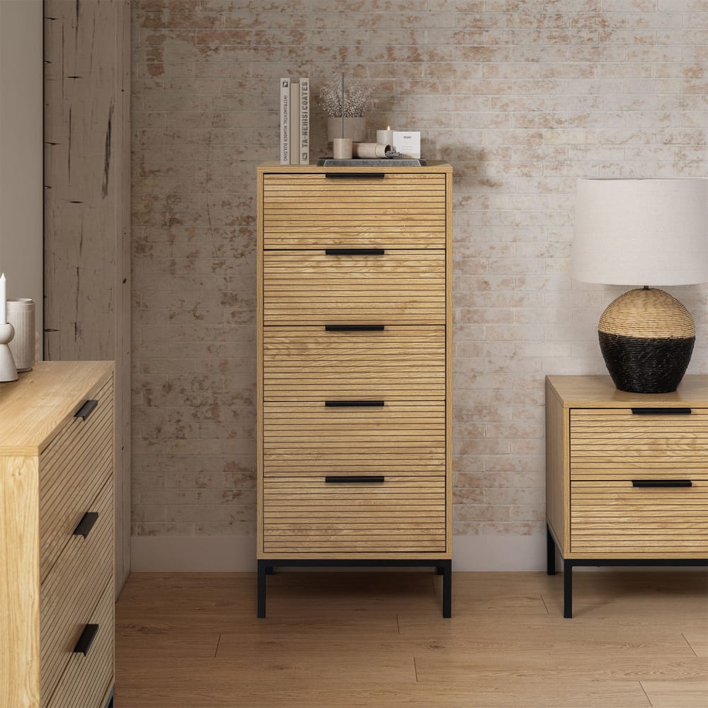 Hohe Kommode 5 schubladen in Eichenfarbe - Maisons Du Monde
