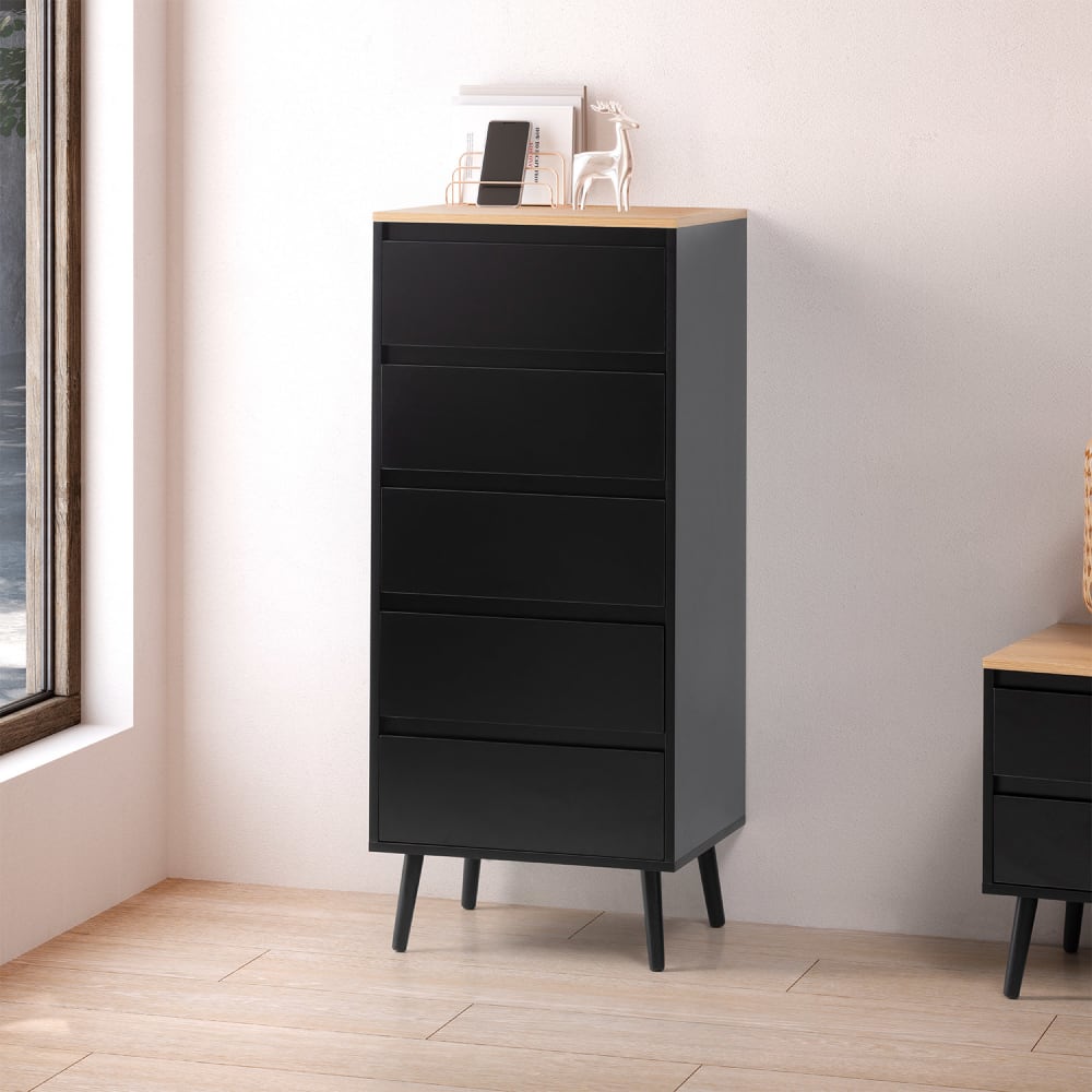 Commode haute 5 tiroirs couleur Noir - Maisons du Monde