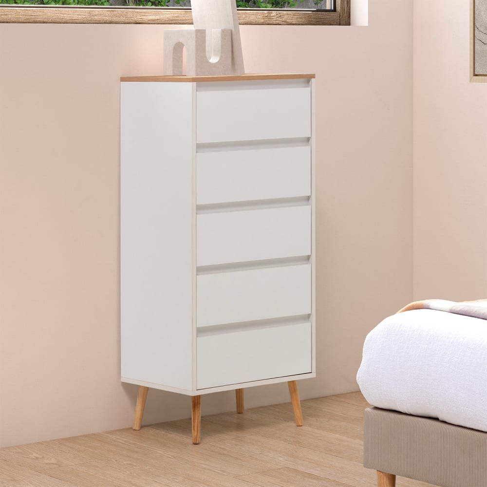Commode haute 5 tiroirs couleur Blanc - Maisons du Monde