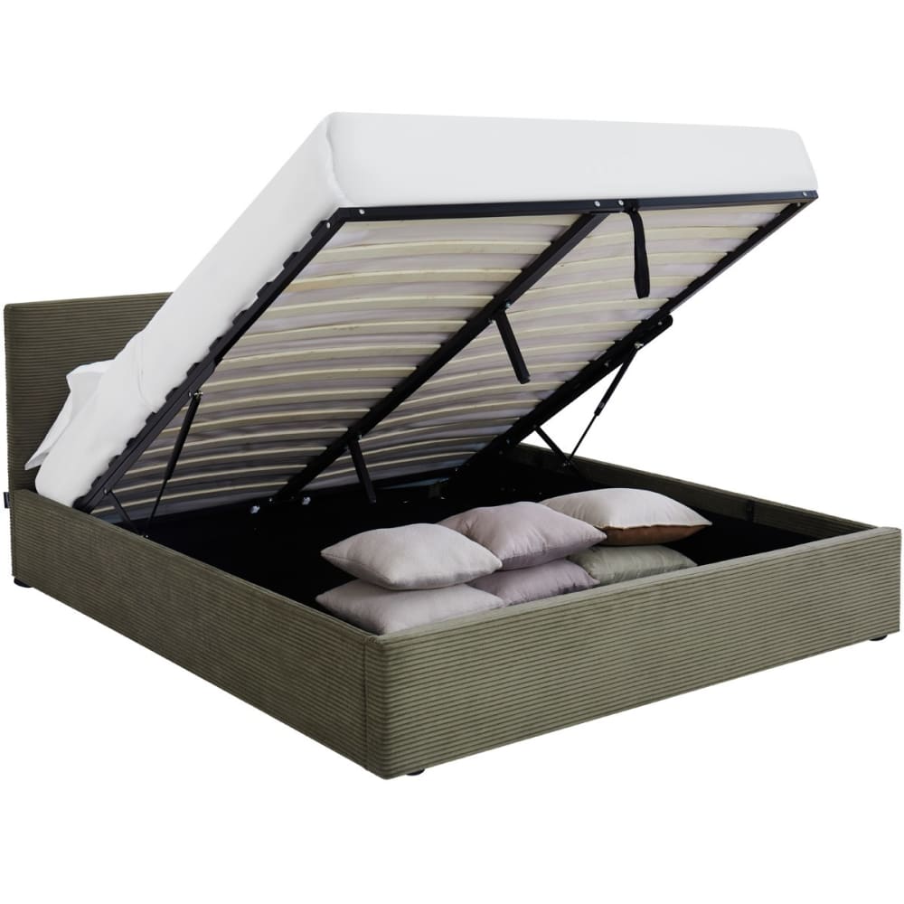 Lit coffre 160x200 cm avec tête de lit en velours côtelé vert