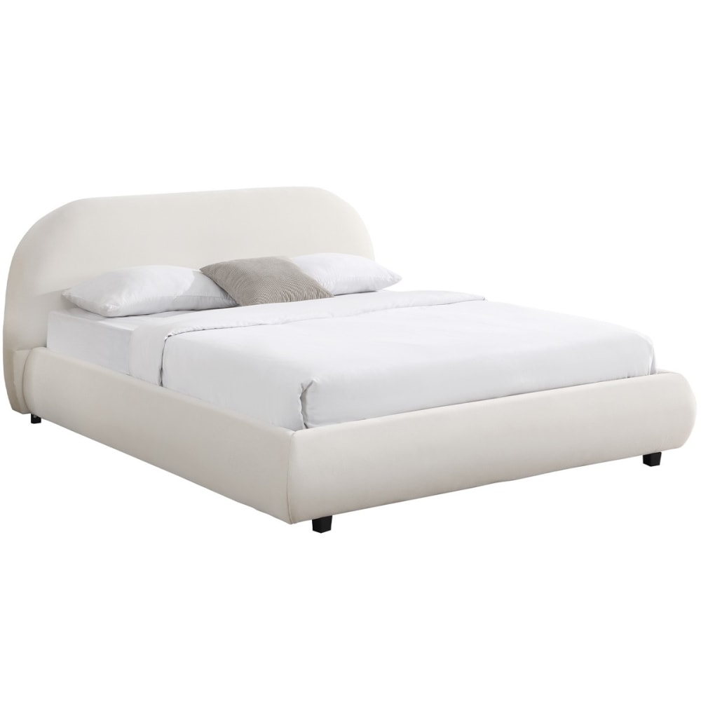 Lit 160x200 cm avec tête de lit en velours beige