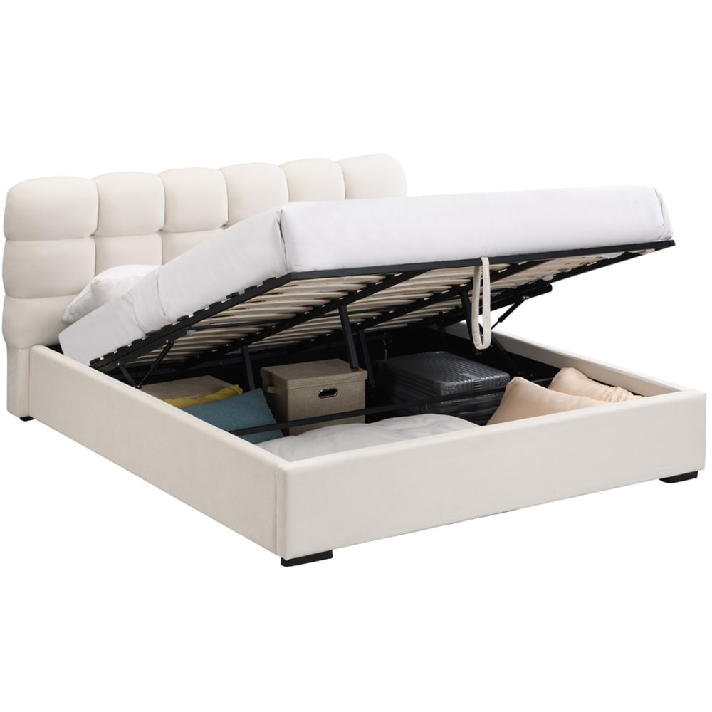 Lit coffre 180x200 cm avec tête de lit en velours beige