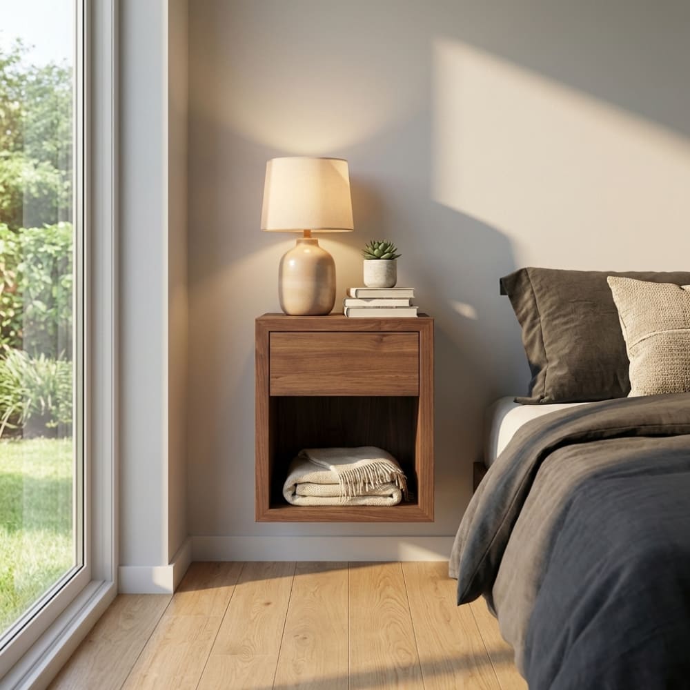 Table de chevet flottante, noyer massif et finition mate - Maisons du Monde