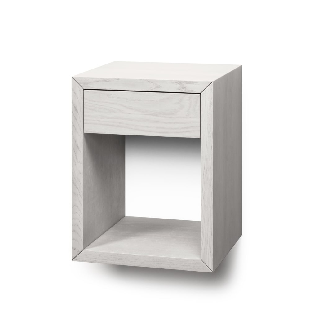 Table de chevet flottante en chêne et finition huile blanche